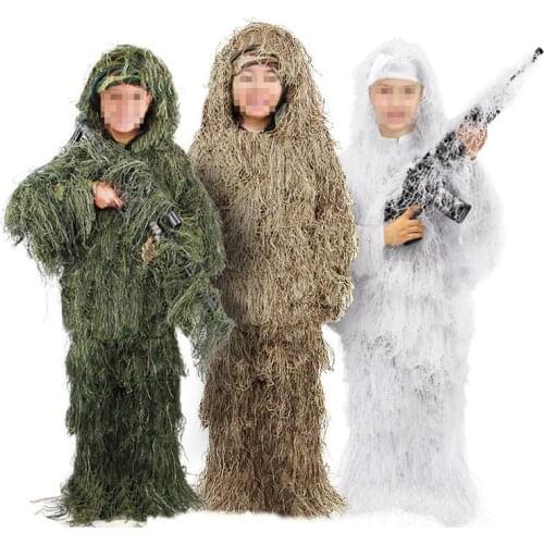 Kids Ghillie Suit PUBG Hunting Clothes Camouflage Military Set Camo Poncho Tactical Uniform Sniper Invisibility Cloak