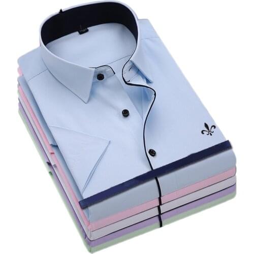 Dudalinas Male Shirt Short Sleeve Men Dress Shirt 2021Brand Designer Solid Male Clothing Slim Fit Business Shirts No Pocket