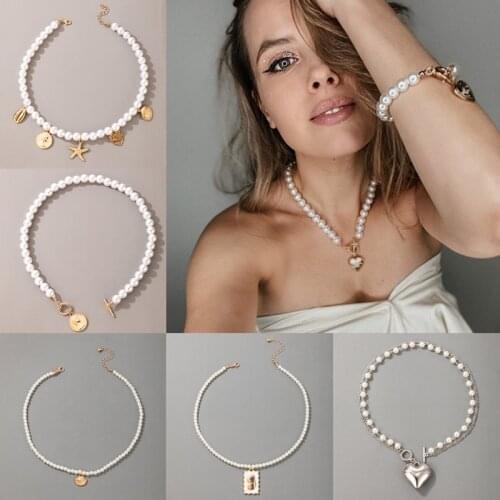 Tocona Elegance Pearl Stone Butterfly Clavicle Chain Necklace for Women Girls Heart Shell Scallop Pendant Jewelry Collar