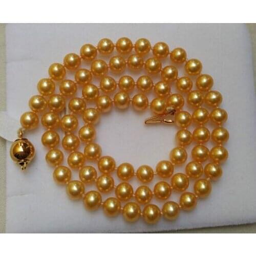 ELEGANT 9-10MMAAA SOUTH SEA ROUND GOLD PEARL NECKLACE20INCH shipping free