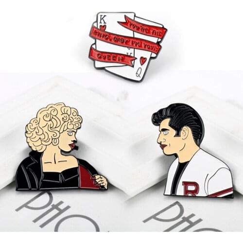 Sandy Danny Enamel Pin King and Queen Poker Love Cartoon Badge Button Lapel Brooch Romantic icons for Lovers Valentines Day Gif