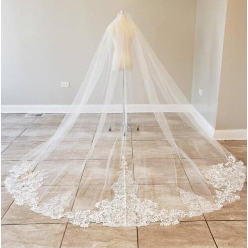 Cathedral Sequined Lace Wedding Veil Ivory Cathedral Wedding Veil Single Tier White Bridal Veil Soft Tulle Wedding Veil, Long We