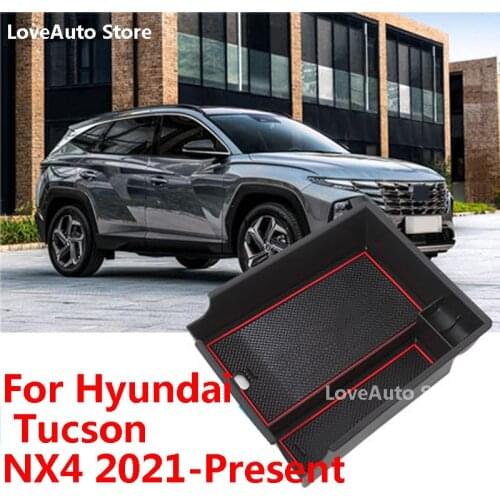 Car Central Armrest Storage Box Container Interior Stowing Tidying Cover Flocking Organizer Box For Hyundai Tucson NX4 2021 2022