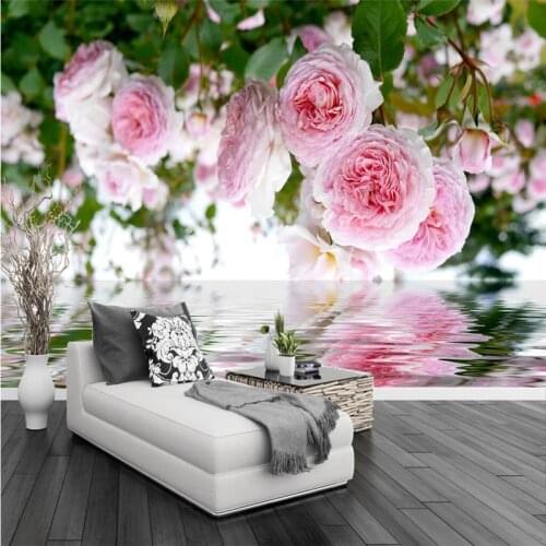 Beibehang Custom Photo Wallpaper Mural Wallpaper Rose Garden Pink Rose Water Pastoral TV Background Wall papel de parede