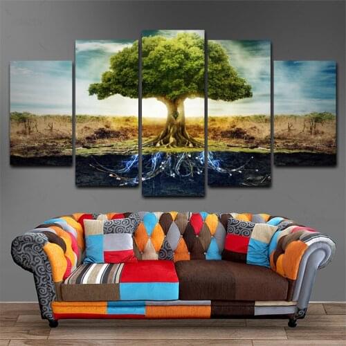 HD Printed 5 Panel Canvas Art tree of life Painting Canvas Printing Wall Picture for Living Room Home Decor Free Shipping HG-289