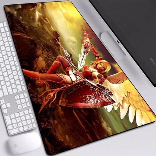 Anime Girl Warrior Picture Mouse Pads with Sewn Edges Mouse Pad L/XL/XXL Natural Rubber Table Mat for Anime Cartoon Fans