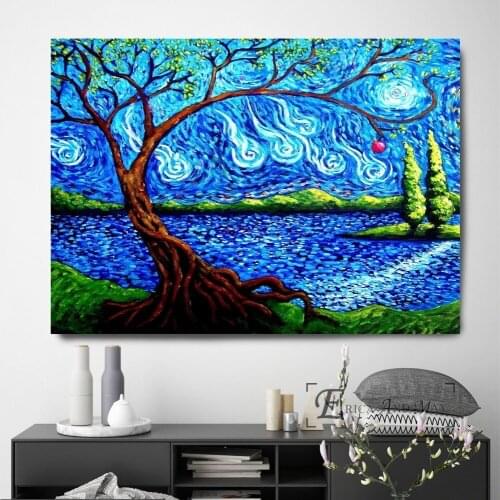 Gogh Tree Van Starry Night Artwork Canvas Prints Modern Painting Posters Wall Art Pictures For Living Room Decoration No Frame
