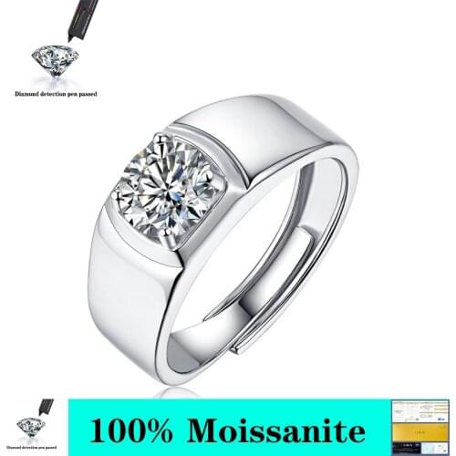 1ct 2ct 3ct D Color Male Moissanite Rings Full S925 Sterling Silver Platinum Plated Men Ring Fine Jewelry Pass Diamond Tester