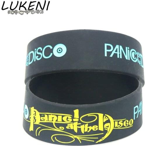 LLUKENI 25PCS Panic at the Disco Bands Silicone Wristbands 1inch Wide Black Rubber Music Fans Bracelets &Bangles Wholesale SH195