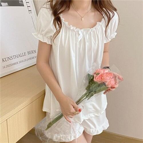 Cute student short-sleeved pajama set women summer two-piece set of new loose-fitting home clothing set home Nightgowns