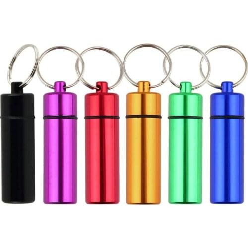 Mini Waterproof Pill Shape Bottle Aluminum Alloy Portable Pill Box Case Cache Drug Holder Container With Keychain