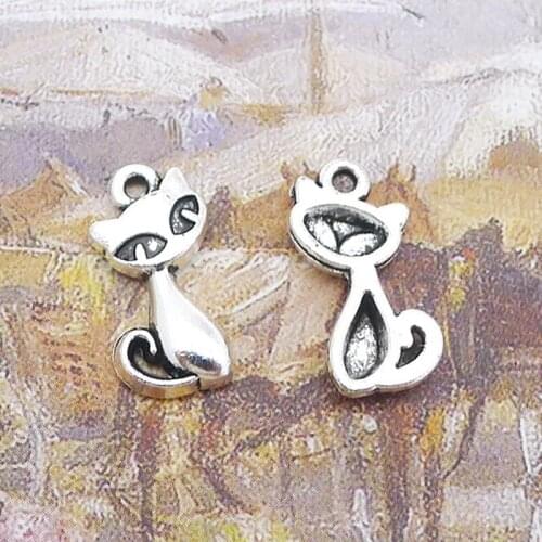RAINXTAR Fashion Alloy Cute Cat Animal Charms 11*18mm 100pcs AAC155