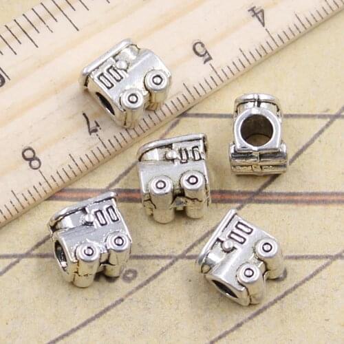 10pcs Beads Train Carriage 4.5mm Big Hole Vintage Charms European Pendant Fit For Bracelet DIY Antique Silver Color Fit Making