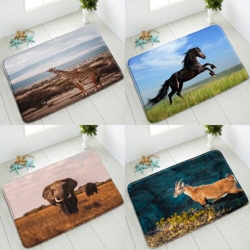 Animals Non-Slip Bath Mats Elephant Horse Giraffe Cow Bedroom Kitchen Doormat Absorbent Floor Mat Home Carpet Washable Foot Pads