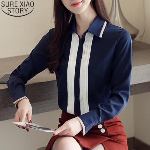 Solid Long Sleeve Chiffon Ladies Shirt Casual Autumn Women Tops Office Work Shirt Korean Fashion Clothing Blusas 6101 50