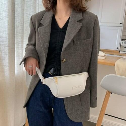 Solid Color Women Waist Bag PU Leather Shoulder Crossbody Bag Multifunction Chest Bag Coin Purse Female Casual Banana Funny Bags