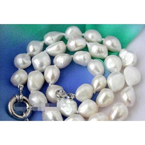 New Baroque 9x12 mm WHITE FRESHWATER CULTURED PEARL NECKLACE 18"