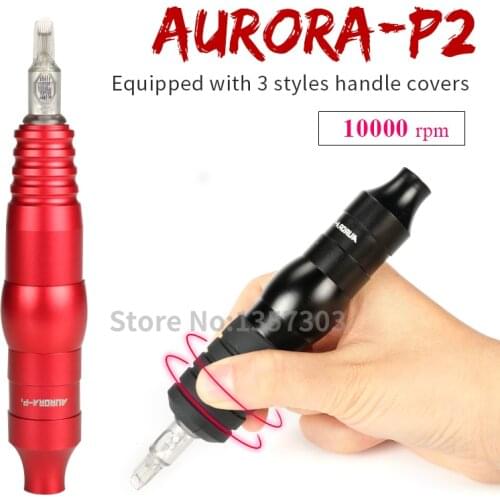 Professional Tattoo Machine AURORA-P2 Rotary Aluminum Tattoo Gun With 3 Grip Covers RCA Connection Supplies Makeup Machine