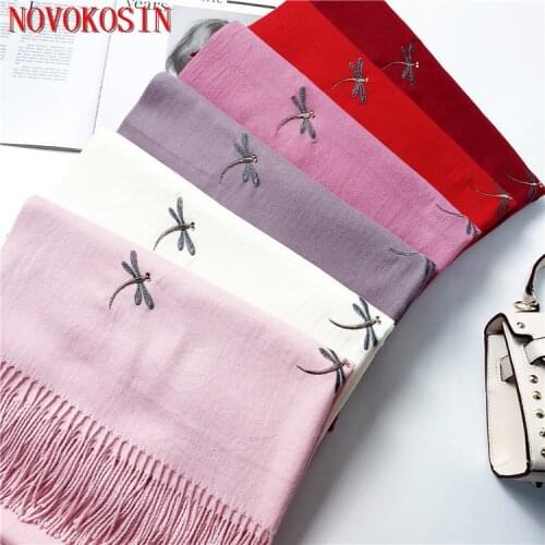 SC287 Women Warm Dragonfly Scarf Winter Embroidered Pashmina Female Stole Long Thick Fashion Shawl 2018 NEW 180x70cm