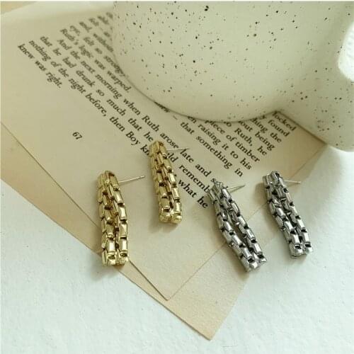 SRCOI New Trendy Geometric Chain Dangle Earring Vintage Creative Metal Zipper Thick Chain Earring For Women Party Jewelry 2021