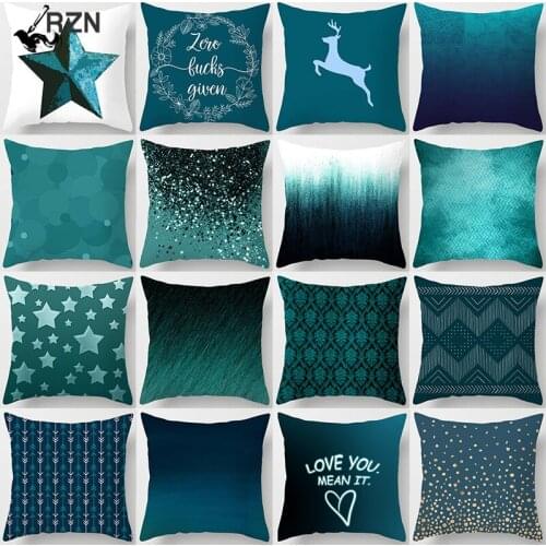 45*45cm Teal Blue Cushion Cover Polyester Peachskin Geometric Pillow Case Decorative Pillows Living Rome Throw Pillowcase