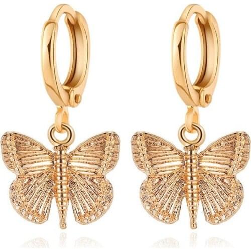 Vintage Butterfly Earrings Gold Silver Color Butterfly Drop Earrings For Women Metal Earing Alloy Insect Earings Jewelry Earring