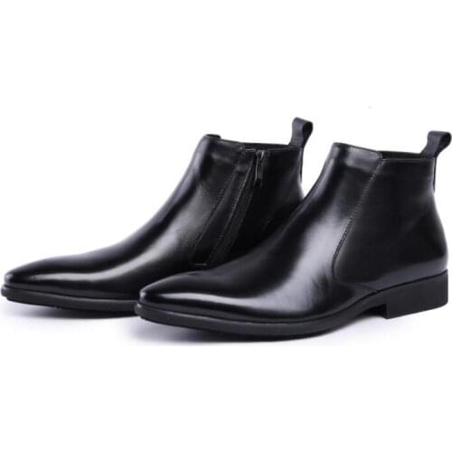 High-top winter handmade genuine leather formal mens boots fashion boots pointed toe black ankle boots