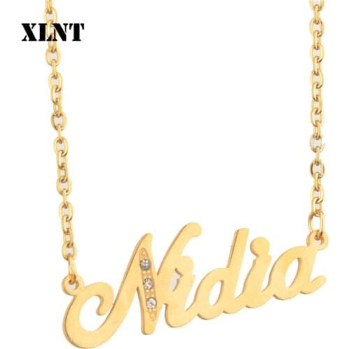 XLNT Nidia Name Necklace Personalized Custom Name Pendant Necklace Customized Nameplate Necklace Stainless Steel Birthday Gift