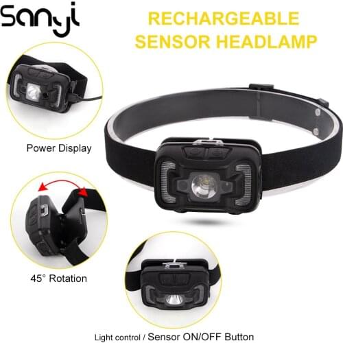 XTE+COB Headlight Sensor Mode 60° Rotated Torch LED Flashlight 5 Modes Built-in Charging Battery Headlamp Camping Emergency Lamp