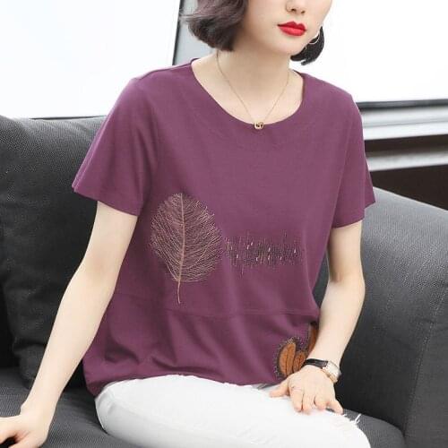 2021 Summer Womens Tshirts Loose Cotton Short Sleeve T-shirt Casual Plus Size Embroidered Short Sleeve T-shirt 4XL