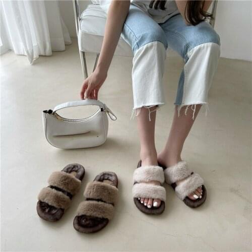 2021 new mink hair flip flops comfortable leisure flat bottomed home slippers womens shoes