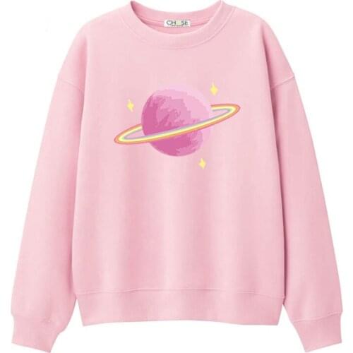 Round Neck Womens Autumn and Winter 2019 New Pink Rainbow Star Print Long Sleeve Top Sweatshirt S-XXL