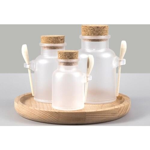 1PC 100/200/300ML Empty Bath Salt Bottle Plastic Matte Cork Jar Women Mask Facial Container Refillable Bottle With Wood Spoon