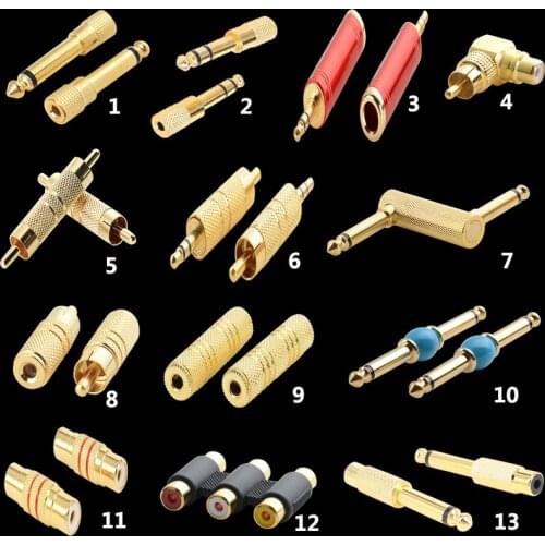 1pcs Gold RCA adapters Audio plug connector RCA male female to RCA 3.5mm 6.35mm mono stereo male female connector