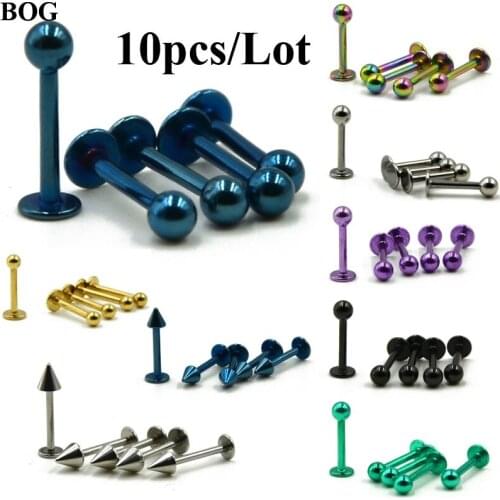 10PCS Surgical Steel Ball Labret Cartilage Piercing Ear Studs Tragus Helix Ear Bar Top Cone Labret Lip Stud Earring Body Jewelry