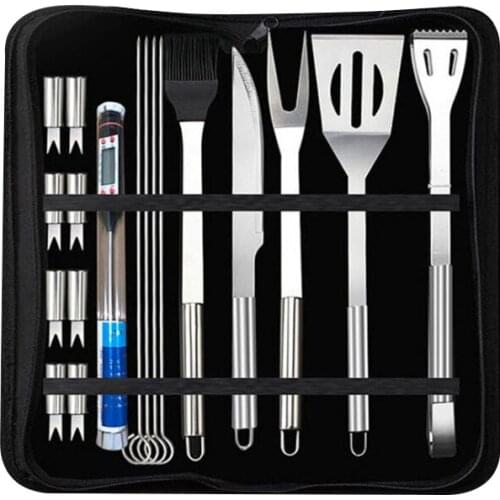 18PCS Stainless Steel BBQ Tools Set Spatula Fork Knife Brush Skewers Barbecue Grilling Utensil Camping Outdoor Cooking Tool Kit