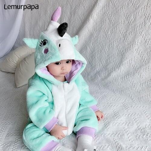 2021 Winter Baby Clothes Romper Onesie Newborn Toddler Boy Girl Cartoon Unicorn Rompers Flannel Warm Soft Baby Infant Costume