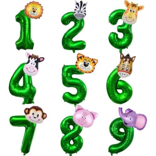 32'' Green Number Foil Balloons Safari Jungle Party Baloon Baby Shower Happy Birthday Animal Ballons Monkey Giraffe Zebra Ballon
