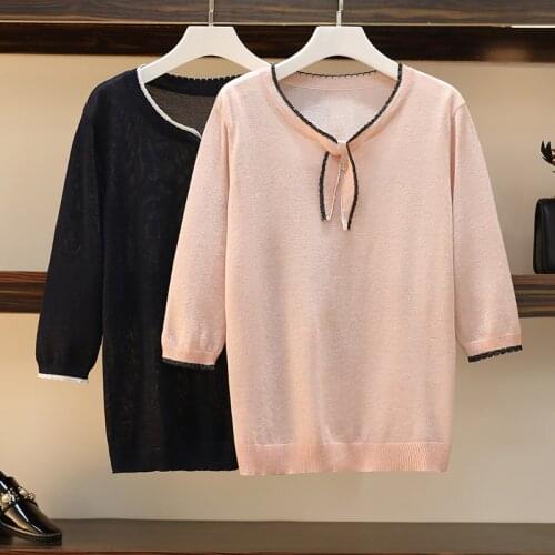 Spring autumn shiny lurex basic warm Sweter Pullovers Women female Bow neck sweater thin Jumpers Plus Size M-4XL 2021