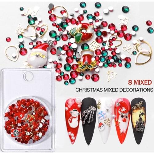 Nail Art Cute Decoration Christmas Xmas Alloy Metal Charms Snowman Santa Claus Mixed Design Slices Glitter Rhinestones Nails DIY