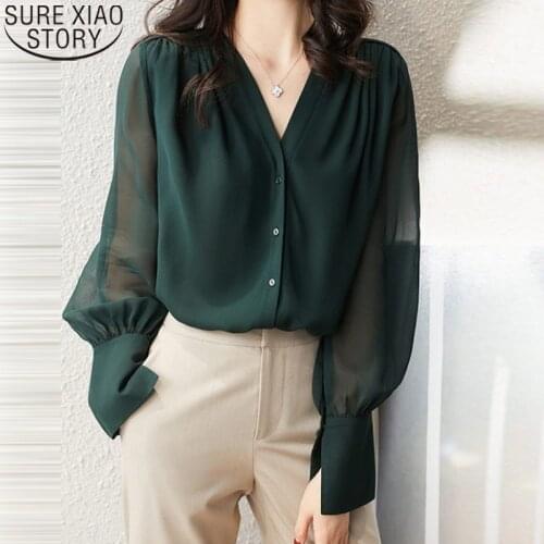 Elegant Loose Blouse Women Long Sleeve Shirt French Style 2021 New Women Tops V Neck Button Up Top Blusas Silk Cardigan 16105