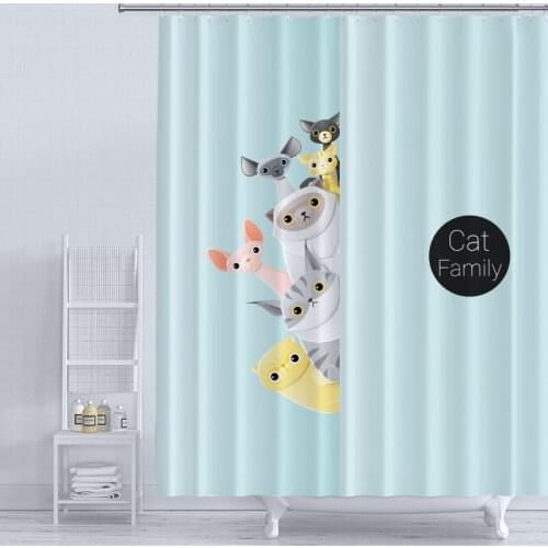 INS Cartoon Cute Cat Dog Family Animal Polyester Shower Curtain Bathroom Decor Partition Curtain Waterproof And Mildew Proof