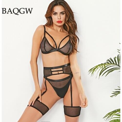 8 Colors Lingerie Womens Underwear Set Mesh Transparent Bra Sexy Lingerie Set 3 Piece Set Sexy Erotic Lingerie Set Sleepwear