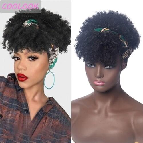Short Kinky Curly Wigs for Black Women Afro Curly Hair Wigs Natural Synthetic Linked Turban Curls Wig African American Fake Hair
