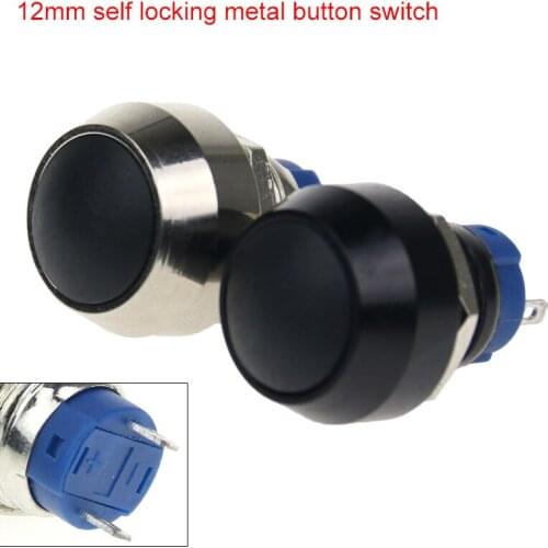 12mm metal button switch self-locking big head round head oxidized black two feet waterproof small button power switch