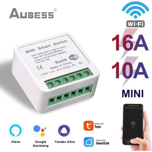 Mini Tuya Wifi DIY Switch Supports 16/10A 2 Way Control Smart Home Automation Module Works with Alexa Google Home Smart Life App