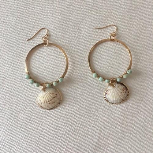 FASHION JEWELRY GOLD COLOR PLATING WRAPPED AROUND ACRYLIC AND SHELL PENDANT EARRING FOR WOMEN GIRL