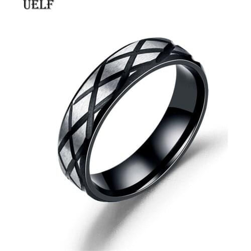 Uelf Black Silver Color Stainless Steel Cool Motorcycle Tire Rings for Men Hip Hop Punk Biker Ring Geometric Striped Band Ring