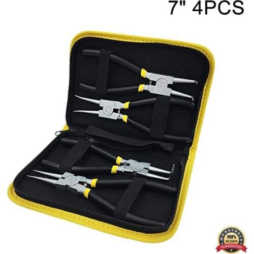 Snap Ring Pliers Set 4pcs 7inch External Internal Straight Bent Chrome Vanadium Steel Circlip Pliers with Bag Repair Tool