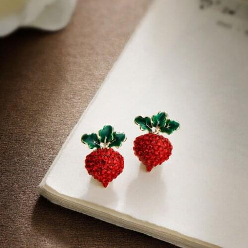 2020 Korean Version of The New S925 Needle Color Dripping Oil Red Earrings Girl Student Earrings Girl Earrings Pulling Carrots